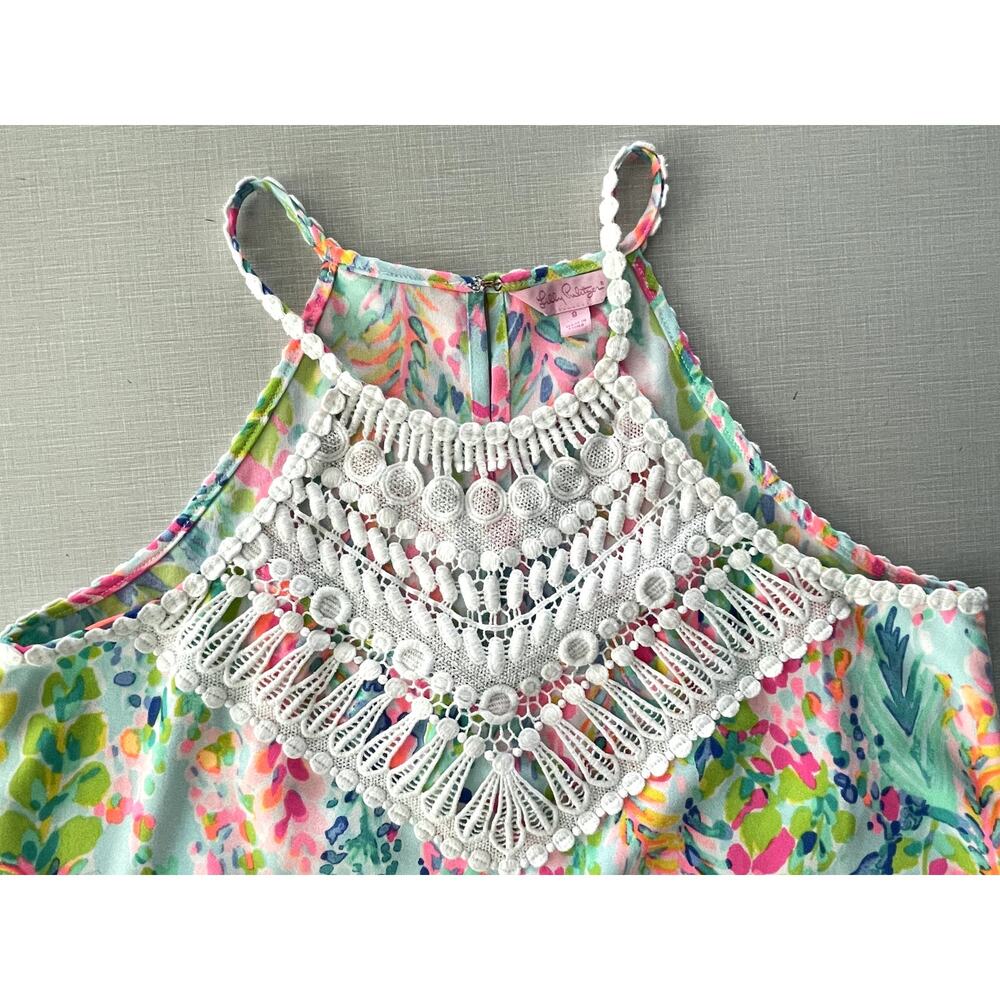 Lilly Pulitzer Size 8 Pearl Shift Dress Mini Colorful Tropical Vacation Crochet - Picture 5 of 12